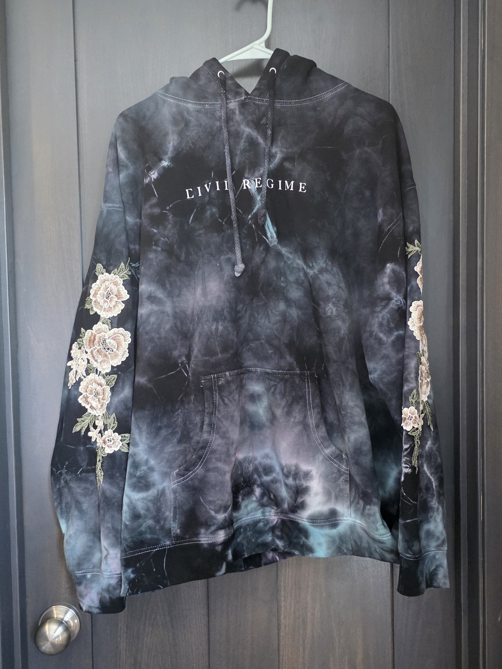 Civil Regime Thunder Wash Embroidered Floral Roses Hoodie